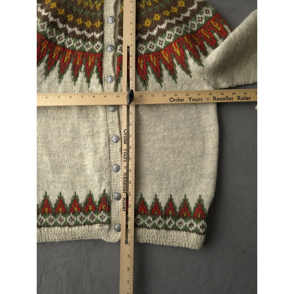 Handknit Cream Wool Cardigan with Multicolor Fair Isle Yoke - Picture 6 of 8